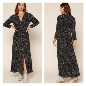 SKIES ARE BLUE Button Down Long Sleeve Black and White Maxi Slit Dress XS
